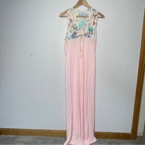 Beeline Women's Vintage Pink Floral Nylon‎ Maxi Nightgown Size Small